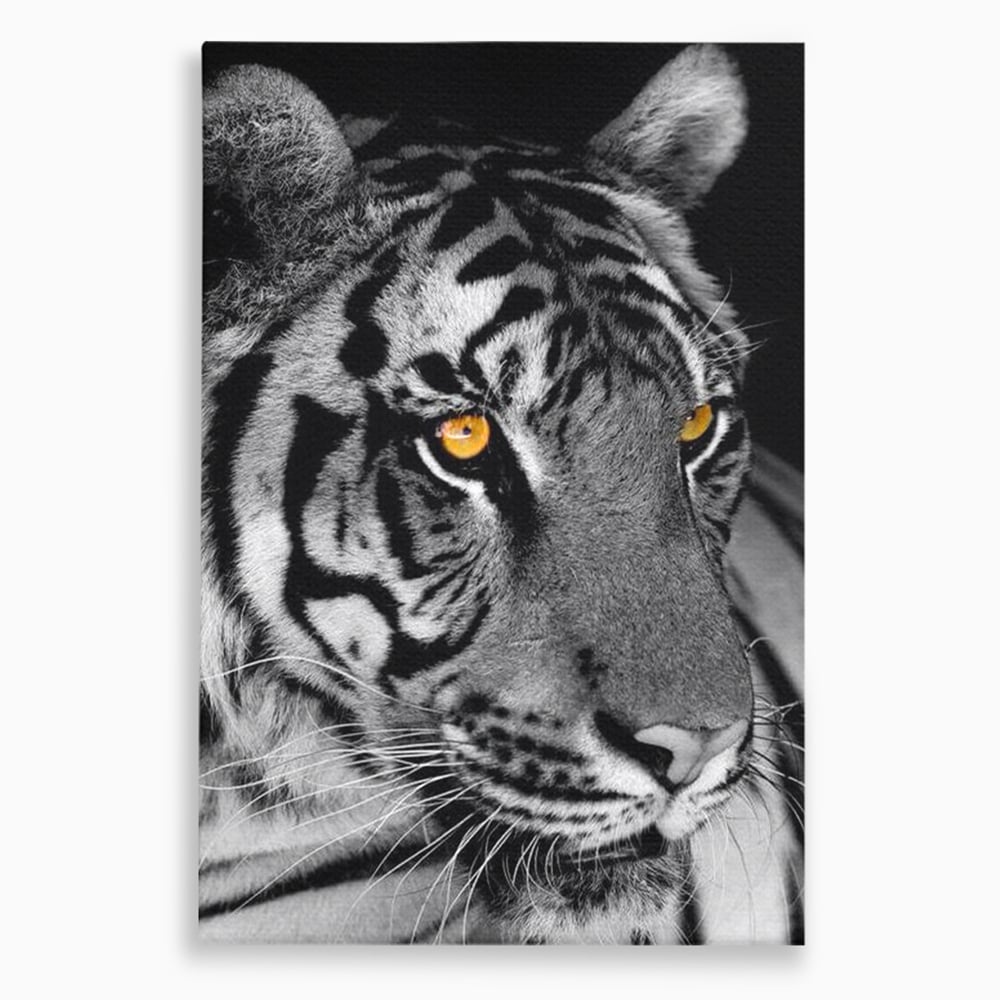 Tablou canvas cu tablou canvas cu tigru alb-negru, fara rama, pe sasiu de lemn
